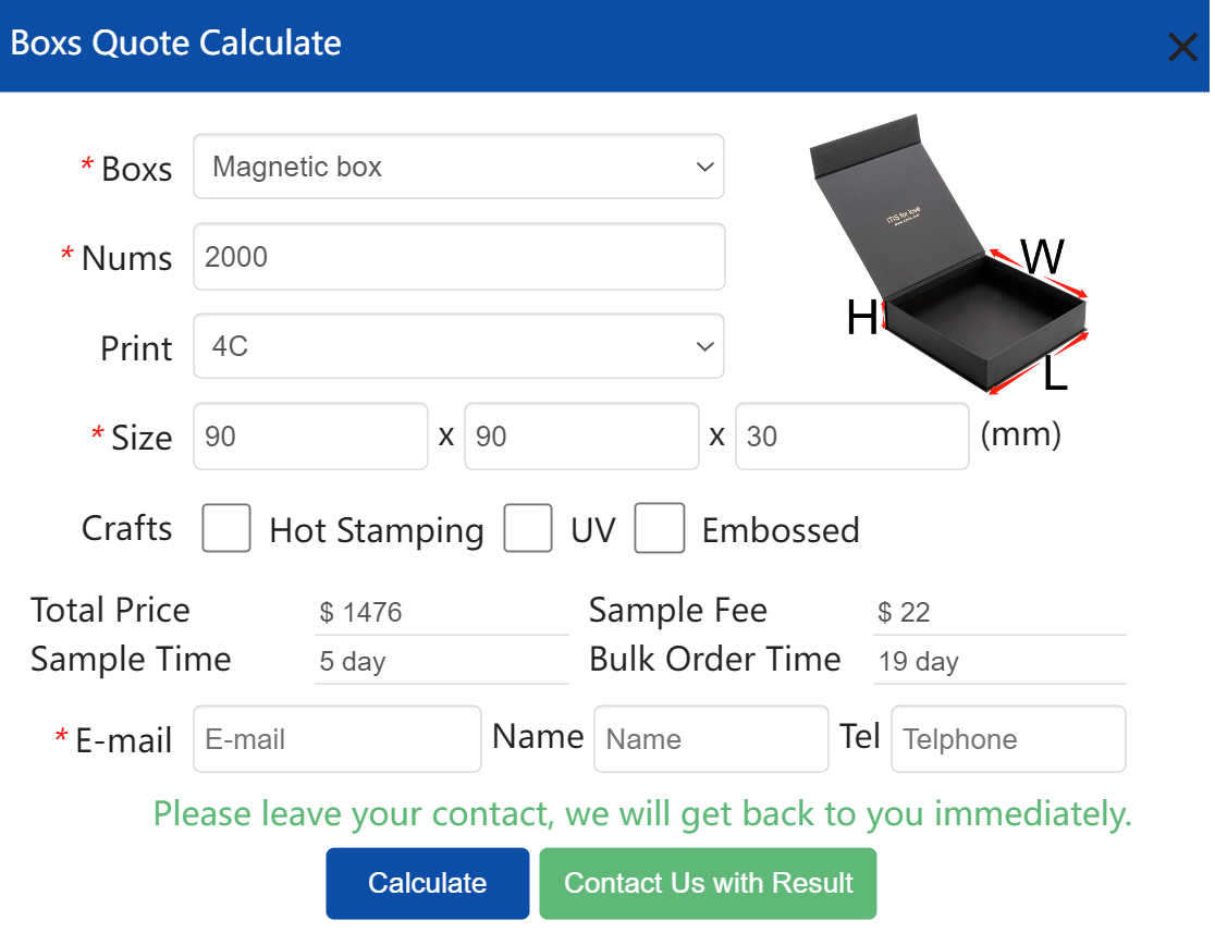 Caixa de embalagem de papel Sistema de cotação autodesenvolvido Cotação automática