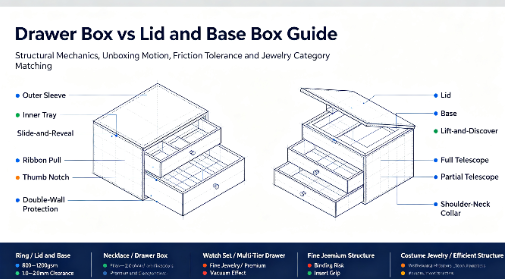 Caixas para joias com gaveta vs. caixas com tampa e base: qual estrutura você deve escolher?